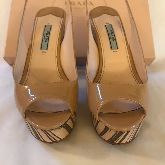Prada patent leather sling back platform NUDE - Picture 2 of 8